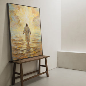 Käsinmaalattu uskonnollinen taulu “Uskoa säteilevä voima” – Kristus merellä