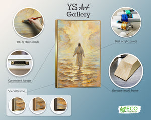 Käsinmaalattu uskonnollinen taulu “Uskoa säteilevä voima” – Kristus merellä