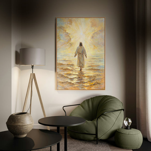 Käsinmaalattu uskonnollinen taulu “Uskoa säteilevä voima” – Kristus merellä