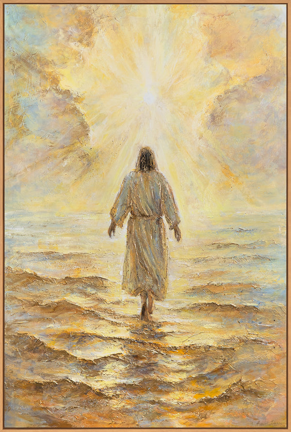 Käsinmaalattu uskonnollinen taulu “Uskoa säteilevä voima” – Kristus merellä