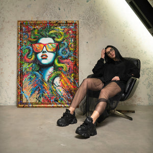 Abstract moderne Handgemalte bilder auf Leinwand mit Rahmen "Der Mythos Neon"