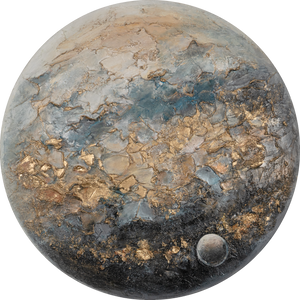 Hehkuva akryylimaalaus kultaisin yksityiskohdin – "Orbis" | Moderni canvas taulu ja abstrakti taide