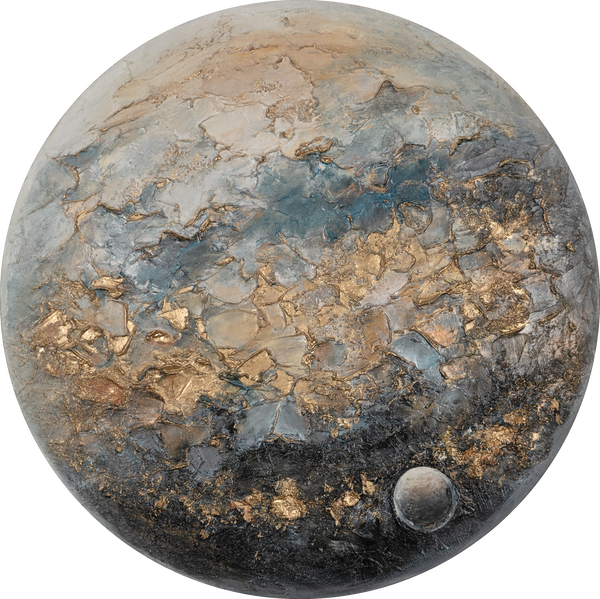 Hehkuva akryylimaalaus kultaisin yksityiskohdin – "Orbis" | Moderni canvas taulu ja abstrakti taide