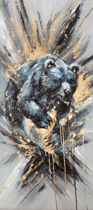 Käsinmaalattu akryylimaalaus "Eläinvoima" – abstrakti Karhu, moderni seinätaide 115x50cm