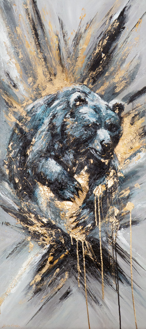 Käsinmaalattu akryylimaalaus "Eläinvoima" – abstrakti Karhu, moderni seinätaide 115x50cm