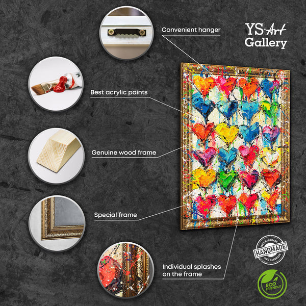 Käsintehty Maalaus Kehyksellä – Moderni Seinäkoriste Olohuoneeseen "Rakkauden Paletti" abstrakti taide