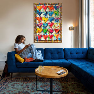 Käsintehty Maalaus Kehyksellä – Moderni Seinäkoriste Olohuoneeseen "Rakkauden Paletti" abstrakti taide