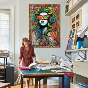 Abstraktit Modernit Käsintehdyt Kuvia Kangas Kehyksellä "Myytti Neon" – abstrakti taide & canvas taulu