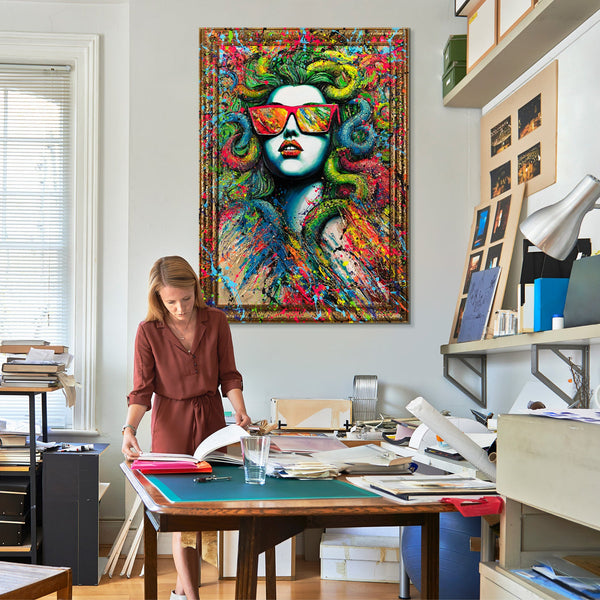 Abstraktit Modernit Käsintehdyt Kuvia Kangas Kehyksellä "Myytti Neon" – abstrakti taide & canvas taulu