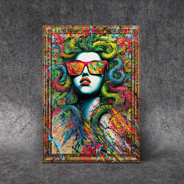 Abstraktit Modernit Käsintehdyt Kuvia Kangas Kehyksellä "Myytti Neon" – abstrakti taide & canvas taulu