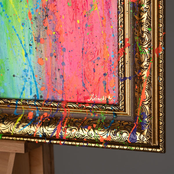Abstrakte Gemälde Leinwand mit Rahmen Bild abstrakt bunt "Die Frau mit dem Glas"