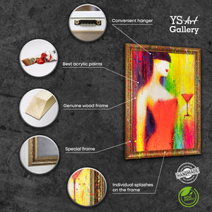 Abstraktit Maalaukset Kangas Kehyksellä – Abstrakti Värikäs Maalaus „Nainen Lasin Kanssa“ – abstrakti taide taulut kotiin