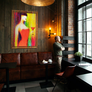 Abstraktit Maalaukset Kangas Kehyksellä – Abstrakti Värikäs Maalaus „Nainen Lasin Kanssa“ – abstrakti taide taulut kotiin