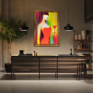 Abstraktit Maalaukset Kangas Kehyksellä – Abstrakti Värikäs Maalaus „Nainen Lasin Kanssa“ – abstrakti taide taulut kotiin