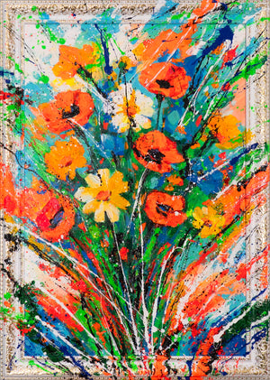 Abstraktes Blumenbild – Handgemaltes Leinwandbild „Wärme der Blütenblätter“