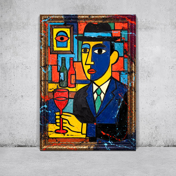 Wanddeko Wohnzimmer – Handgemalte Gemälde Pop-Art Portrait „Bar“