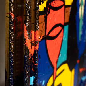 Wanddeko Wohnzimmer – Handgemalte Gemälde Pop-Art Portrait „Bar“