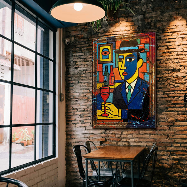 Wanddeko Wohnzimmer – Handgemalte Gemälde Pop-Art Portrait „Bar“