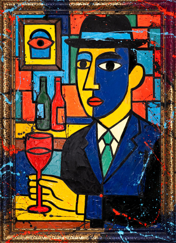 Wanddeko Wohnzimmer – Handgemalte Gemälde Pop-Art Portrait „Bar“