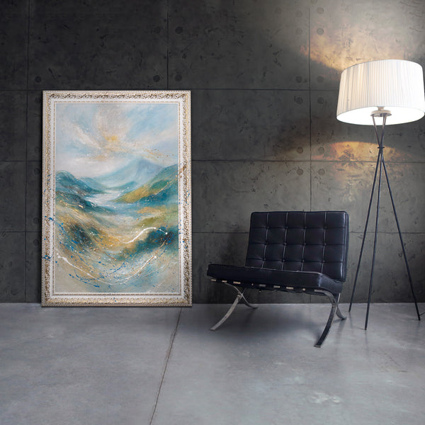 Handgemalte Abstrakte Landschaft „Sanftes Licht“ – Moderne Wandbilder Natur