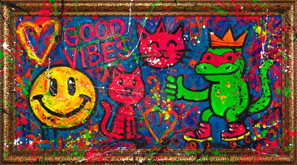 Farbenfrohe Acrylmalerei auf Leinwand