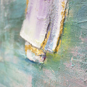 Handgemalte abstrakte bilder acryl  Nahaufnahme goldener Pinselstrich auf Segelboot