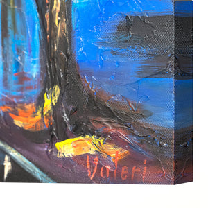 Abstrakti maisemamaalaus käsinmaalattu "Ilta Pariisissa"