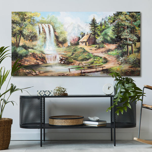 Käsinmaalattu taulu kankaalle Maalaus akryyliväreillä "Vesiputous" 120x60 cm