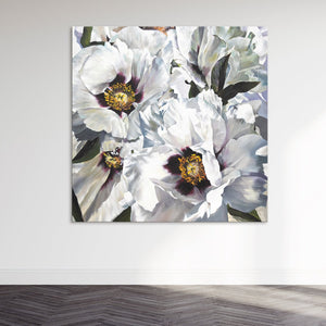 Blumenbilder malen auf leinwand acryl "Schnee Lotus" 100x100cm