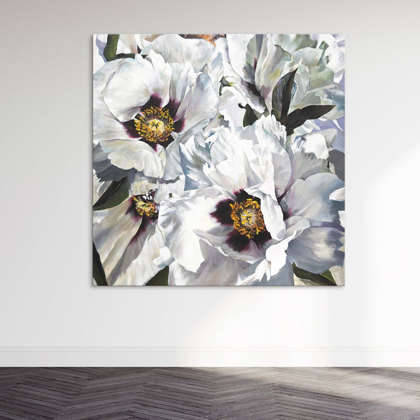 Blumenbilder malen auf leinwand acryl "Schnee Lotus" 100x100cm
