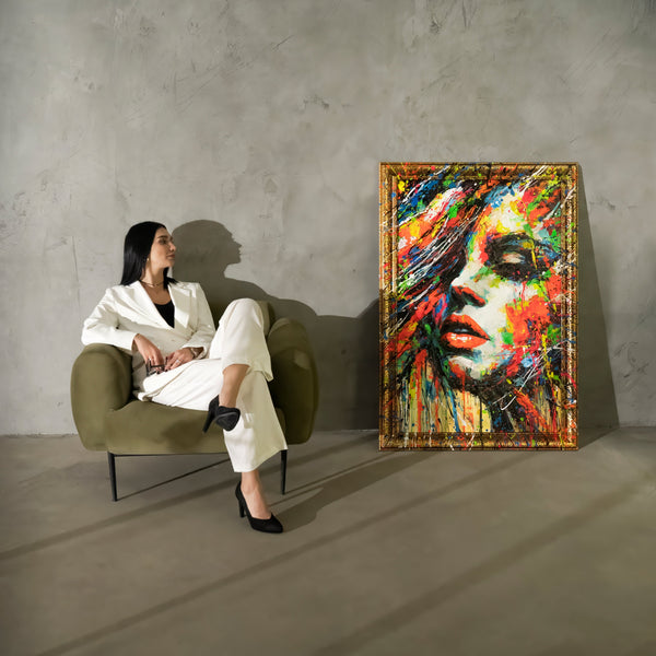 Abstraktes Acrylbild Frauengesicht bunt moderne Wandkunst