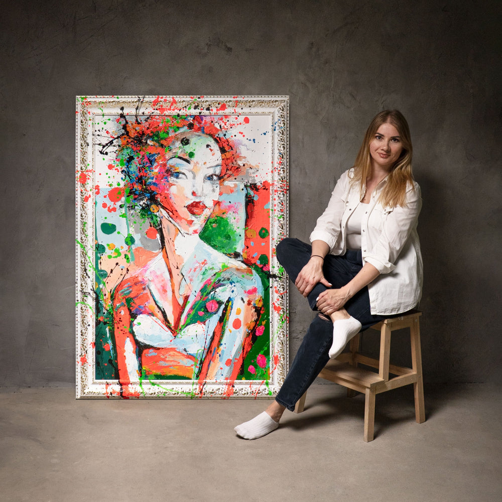 Abstraktes Porträt Frau handgemaltes Leinwandbild Atelier