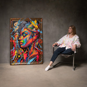 Abstraktes Porträt Frau handgemaltes Leinwandbild Atelier