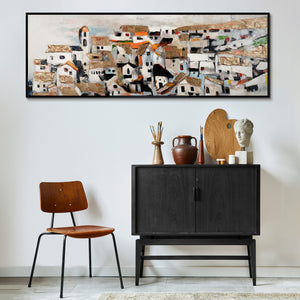 Abstraktes Stadtlandschaft Leinwandbild Beige Schwarz Gold