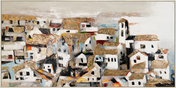 Acryl Wandkunst Stadtbild Struktur Relief Handgemalt