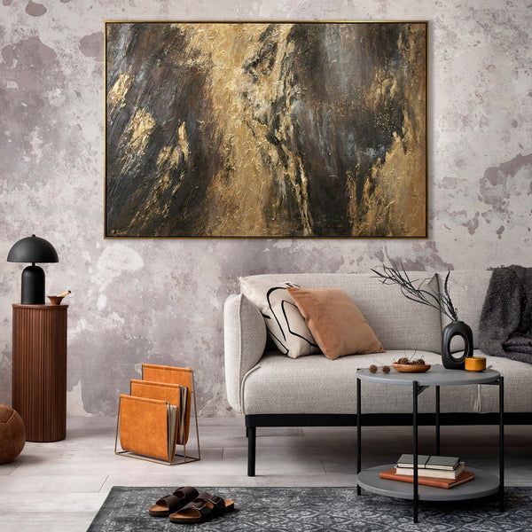 Acrylbild Gold Schwarz moderne Wandkunst im Wohnzimmer