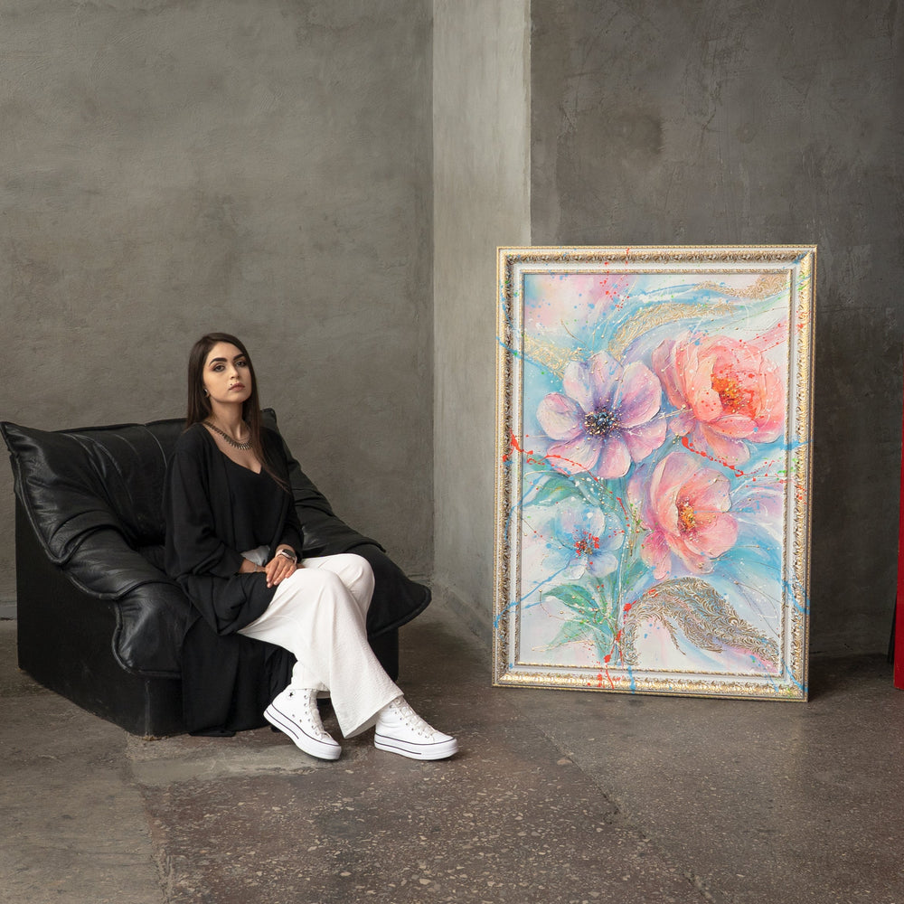 Blumenmotiv in Pastell handgemaltes Leinwandbild Atelier