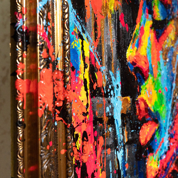 Bunte Linien und Spritzer abstrakte Acrylmalerei Detail