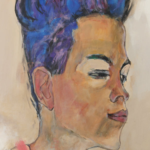 Acrylgemälde in Porträtstil mit lila Haarakzenten