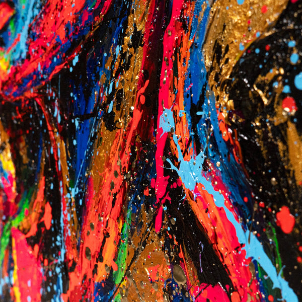 Farbspuren Rot Gelb Blau moderne Acrylmalerei Nahaufnahme