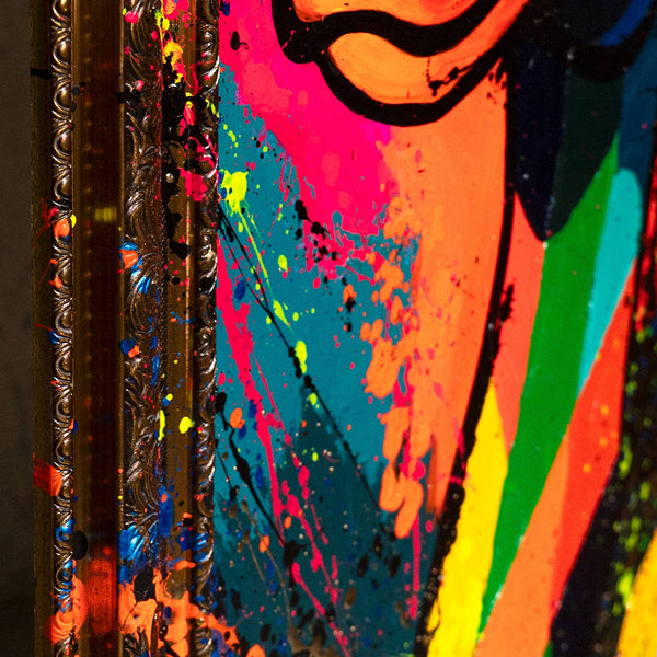 Farbverlauf in Orange und Grün abstrakte Wandkunst Nahaufnahme