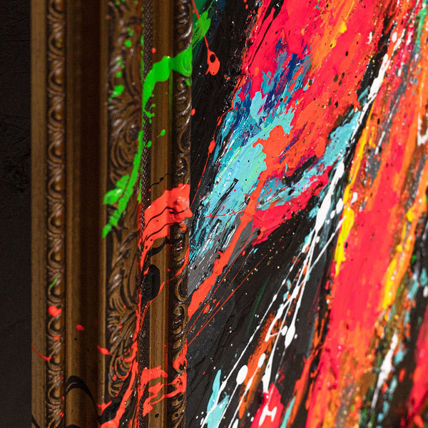 Goldrahmen mit Farbe handgemalte Acrylmalerei Nahansicht