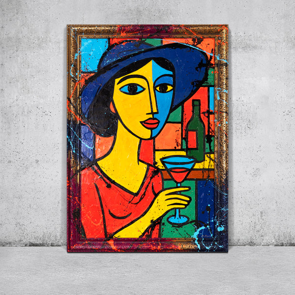 Kubismus Acrylbild Frau Handgemalt