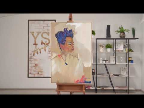 Handgemalte Portrait Kunst – Modernes Leinwandbild "Schiele" gerahmt