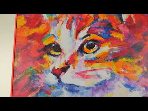 Abstraktes Leinwandbild „Abstrakter Kater“ – Farbenfrohe Wandkunst mit Katze