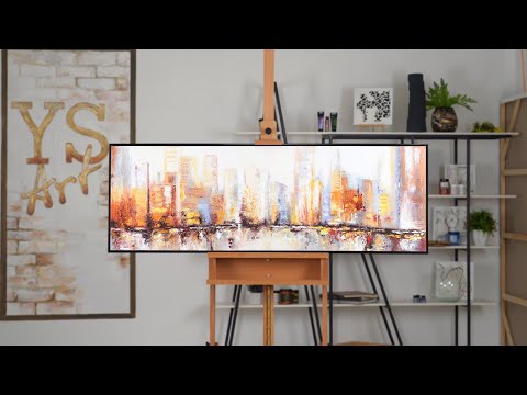 Abstrakte Kunst Bilder "Morgens in Megapolis" Acrylmalerei Abstrakt mit Rahmen