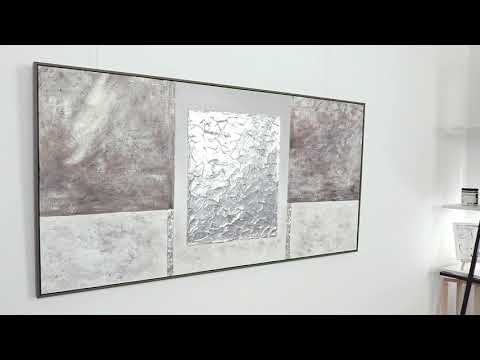 Leinwand Strukturierte Acrylmalerei „Perfekte Stabilität“ – moderne Wandkunst in Grau & Silber