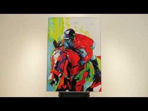 Wandkunst mit Struktur „Flug der Reitkunst“ – Farbenfrohe Pferdemalerei