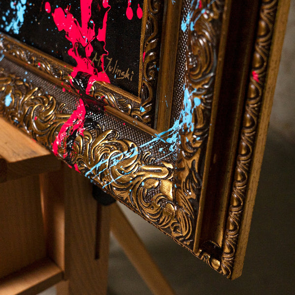 Rahmenkante mit Farbe handgemalte Acrylkunst Nahansicht