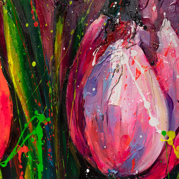 Tulpenblüte in Pink moderne Acrylmalerei Nahaufnahme